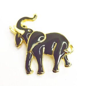 Vintage Gold-Tone Dark Gray Enamel Elephant Brooch Pin